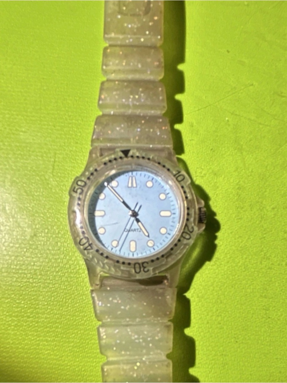 Clear Glitter Strap Quartz Watch with Light Blue Dial